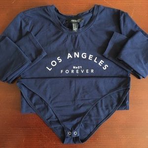 F21 Los Angeles Navy Bodysuit Top